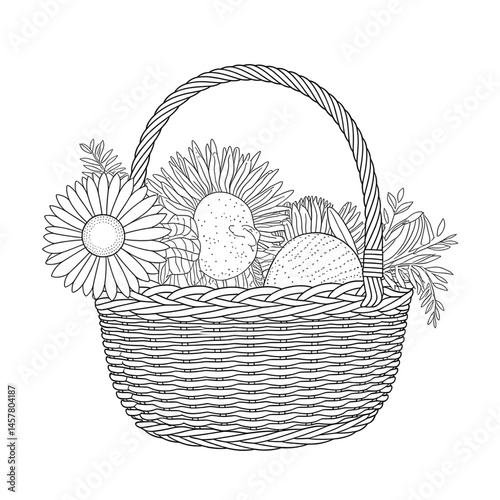 A black and white landry basket illustration line art of a coloring page