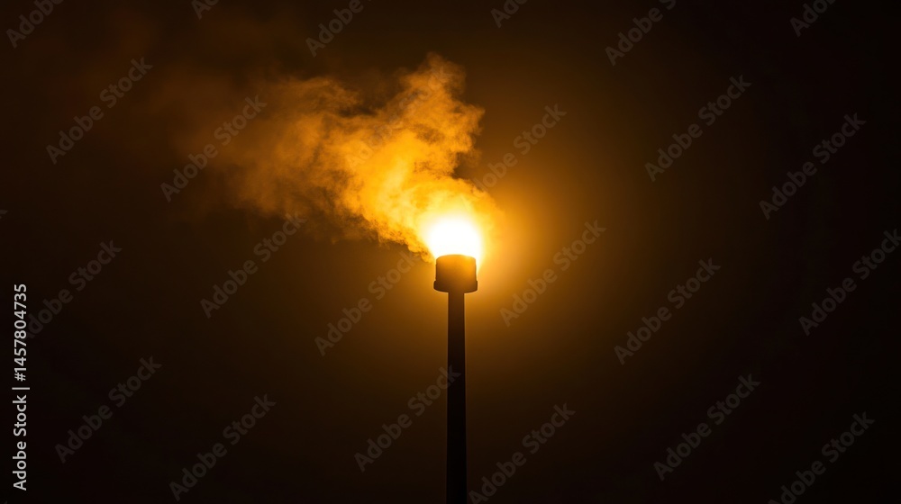 Obraz premium Smoke and light from industrial chimney at night