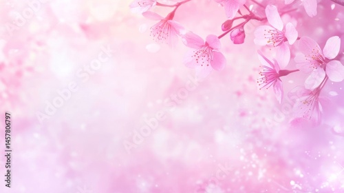 Pink spring flowers blossom on soft bokeh background