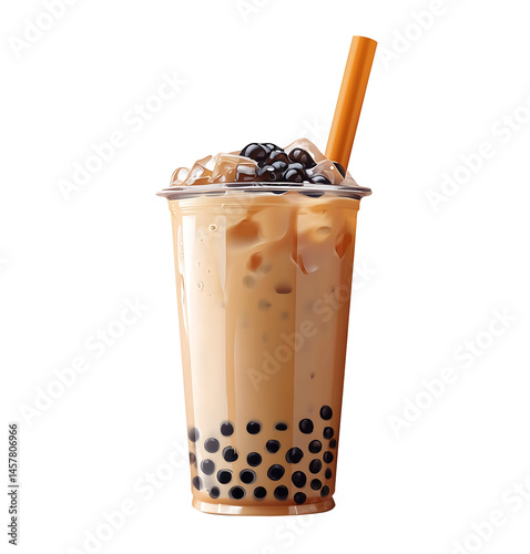 Refreshing Iced Boba Milk Tea with Tapioca Pearls