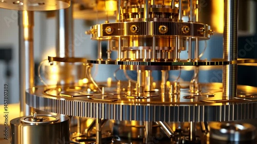 Golden Quantum Computing Processor: Advanced Technology and Innovation Visual Showcase