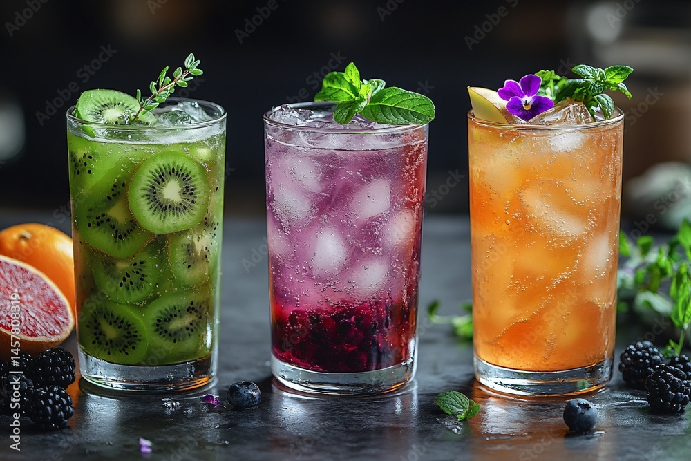 Elegant cocktails on granite countertop. Perfect for upscale bar promotions, summer party invites, or beverage blog visuals. Refreshing, vibrant, photorealistic. Elegant cocktails on granite countertop. Perfect for upscale bar promotions, summer party invites, or beverage blog visuals. Refreshing, vibrant, photorealistic.
