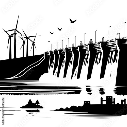 Hydroelectric Dam and Wind Turbines: A Sustainable Energy Landscape