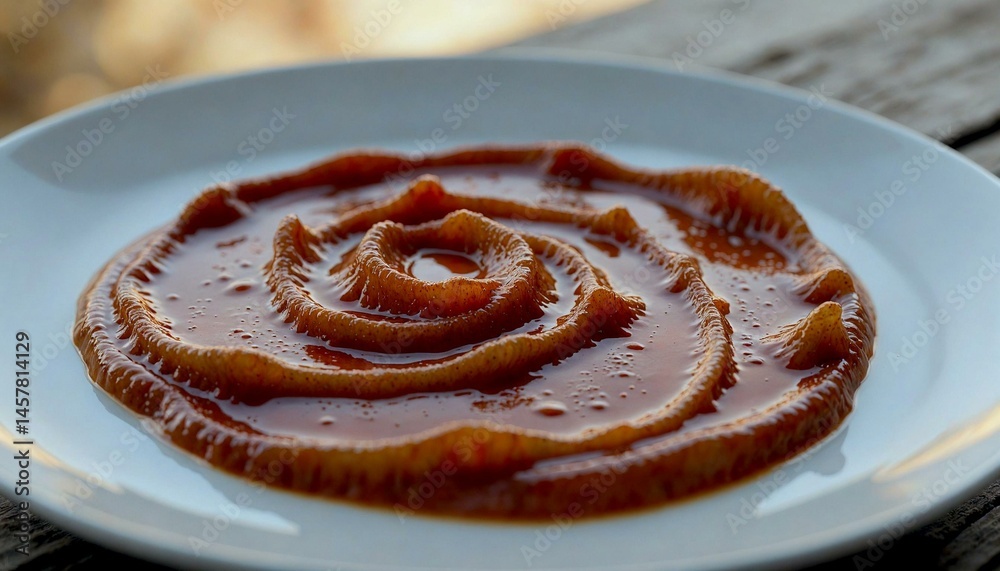 Fototapeta premium Earthy Sauce Swirls on White Plate