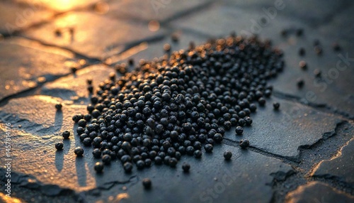 Obraz na płótnie Minimalist blackened maize grains on slate at sunset w salonie