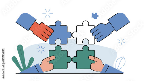collaboration work together to solve problem teamwork unite together to achieve success connected people or community help finding solution concept business people team succeed solve jigsaw puzzle