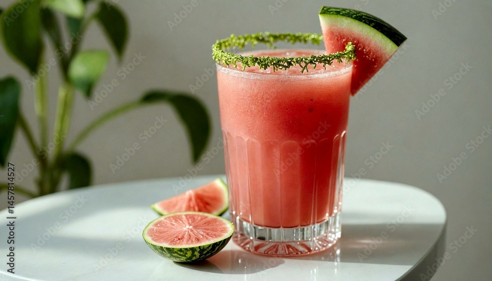 Watermelon Margarita with Citrus Zest on White Surface