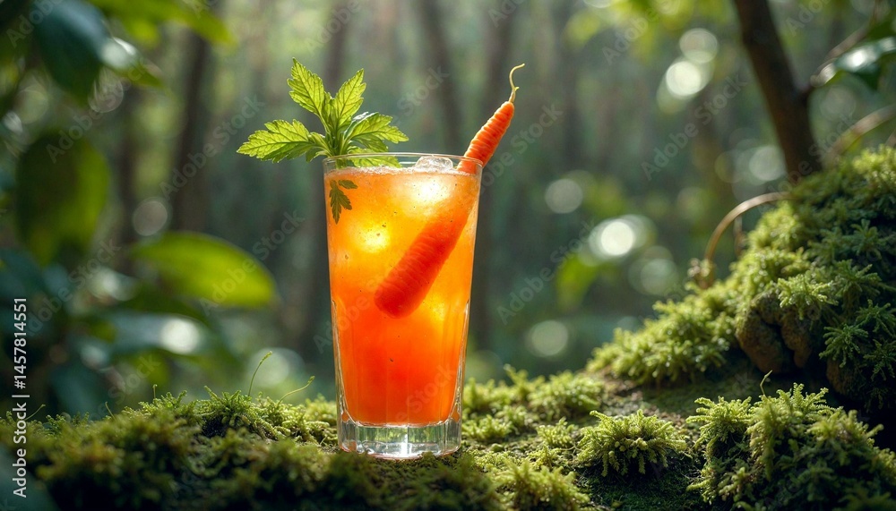 Carrot Cocktail in Jungle with Mossy Texture