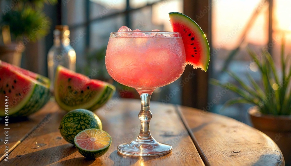 Watermelon Margarita Glass at Golden Hour