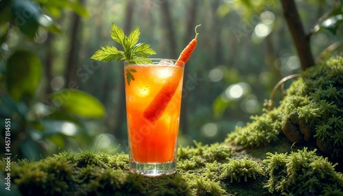 Obraz na płótnie Carrot Cocktail in Jungle with Mossy Texture w salonie