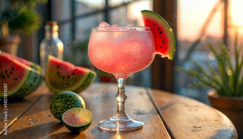 Obraz na płótnie Watermelon Margarita Glass at Golden Hour w salonie