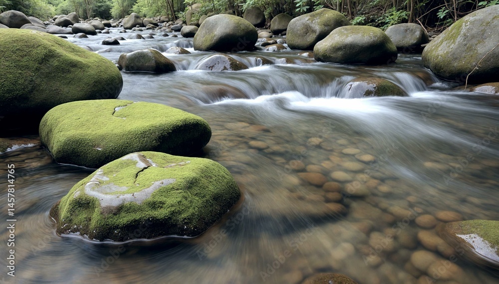 Tranquil Stream Bed with Mossy River Stones