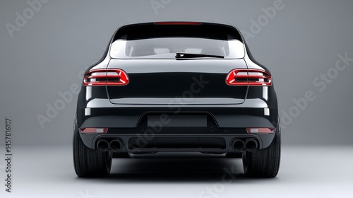 Sleek car rear view, reflective surfaces, studio lighting. Modern automotive elegance in a minimalist setting.
