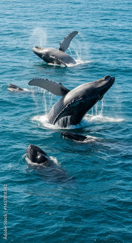 Fototapeta premium Humpback Whales Breaching in the Ocean