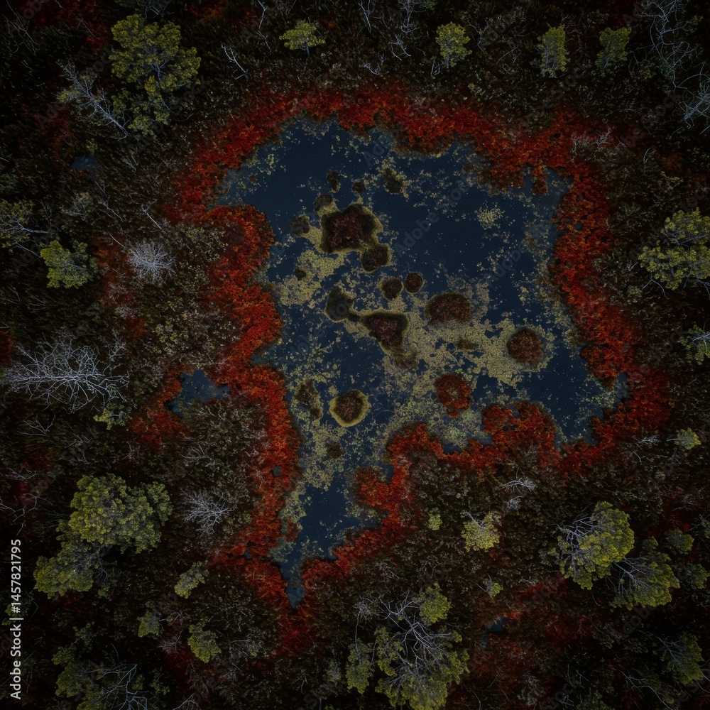 Abstract Dark Forest Landscape with Red and Yellow Texture Abstract Dark Forest Landscape with Red and Yellow Texture