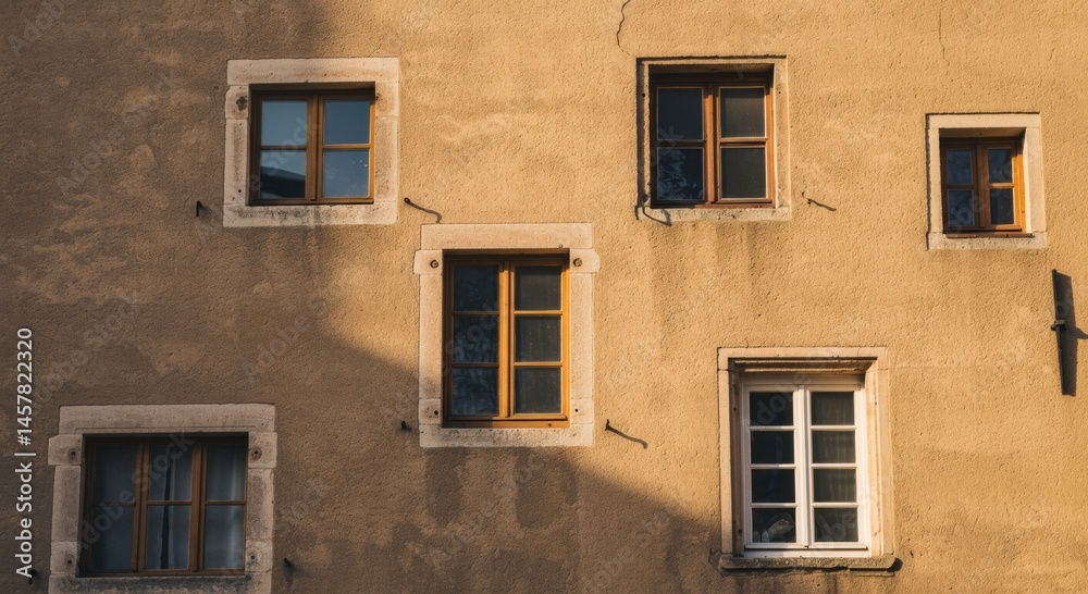Beige Building Facade With Multiple Windows Beige Building Facade With Multiple Windows