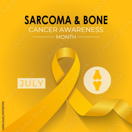 Sarcoma and Bone Cancer Awareness Month Observed annually in July. Realistic ribbon and bone banner poster background design template. Bone Cancer Day Concept. connective tissues, such as fat, muscle.