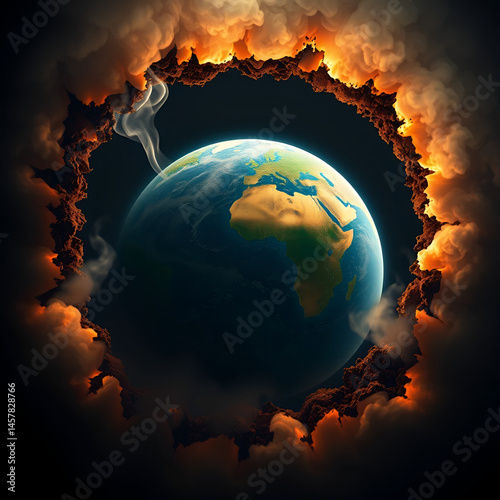 Shocking scene: cigarette waste eclipses a globe, showing the planet suffocating from smoke