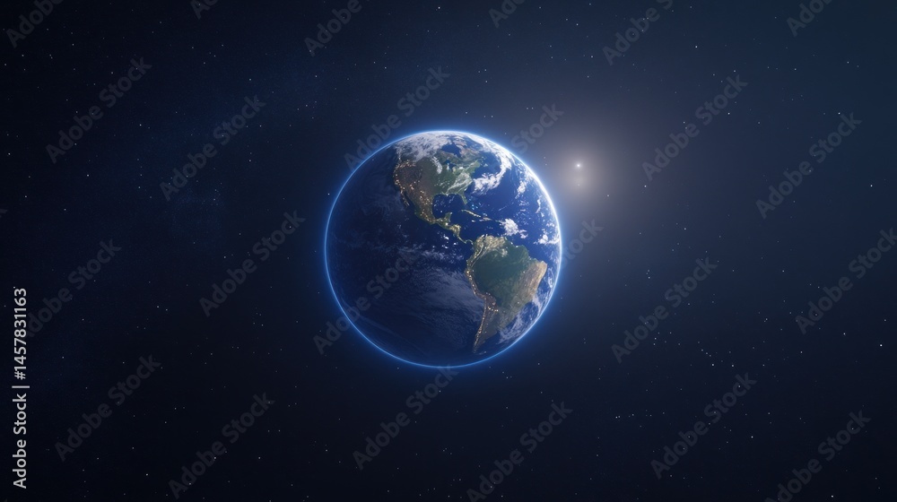 Fototapeta premium Earth from space blue planet in dark universe