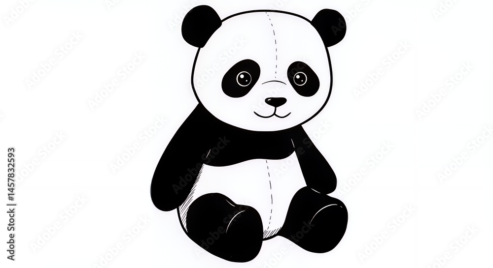 Naklejka premium Adorable cartoon panda bear illustration sitting with a friendly expression, perfect for children's books, designs, and playful projects on a clean white background.