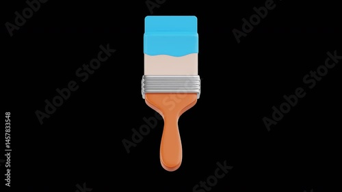 3D Animated Paint Brush with Blue Paint, Alpha Channel, 4K Animation