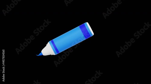 3D Animated Blue Marker Drawing, Alpha Channel, 4K Animation
