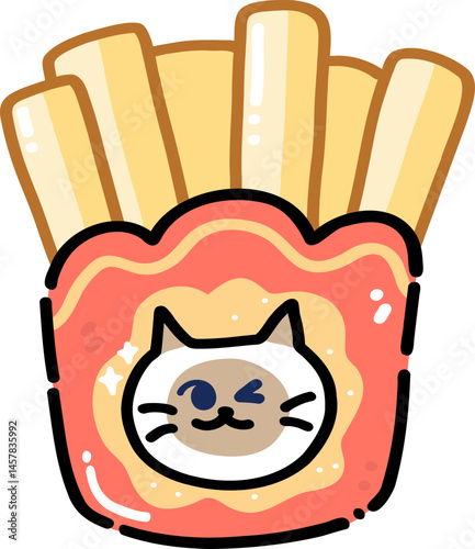 Cute Siamese Cat in French Fries Box – Kawaii Fast Food