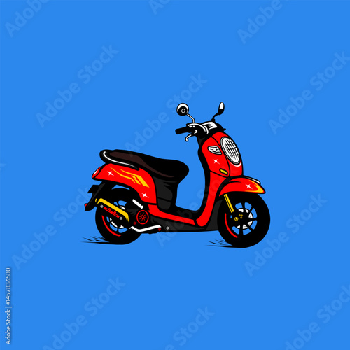 modern motor scooter red color right side view vector illustration