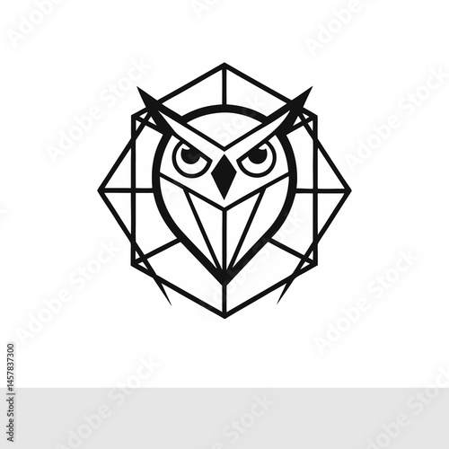 Abstract Line Art Owl Head Logo photo