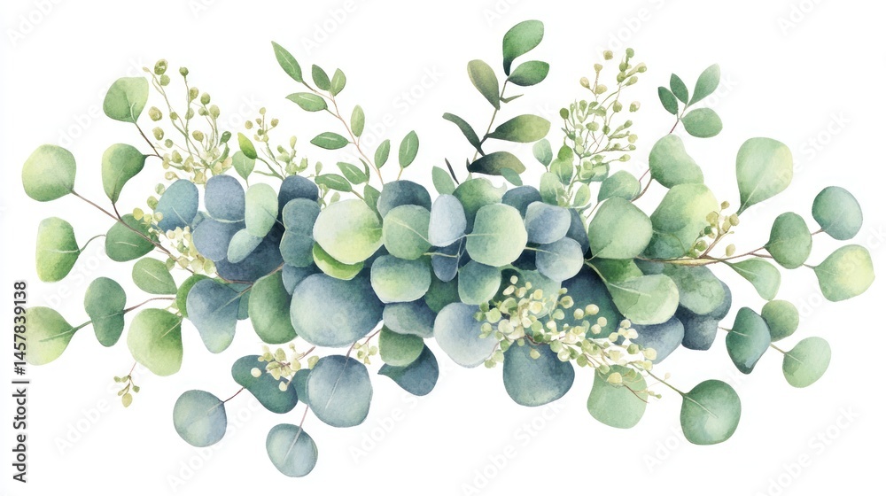 Obraz premium Watercolor eucalyptus branches and leaves arrangement