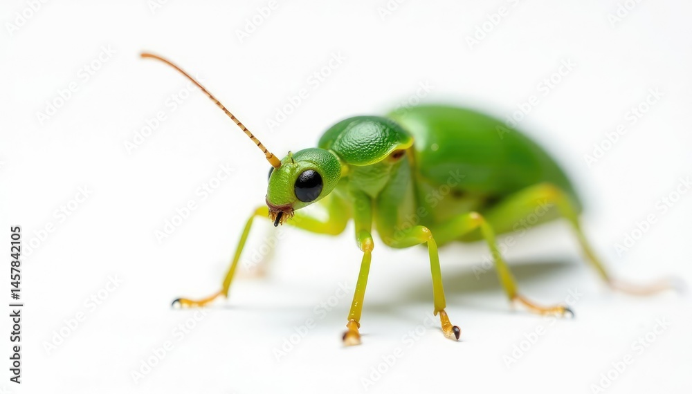 Naklejka premium Green insect isolated on white studio backdrop, nature, isolated