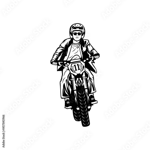 motorcycle cross rider front view black and white line art