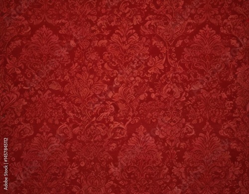 Intricate red damask wallpaper, opulent design , vintage, crimson, red