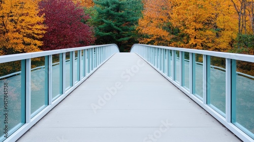 Tranquil Footbridge Surrounded by Vibrant Autumn Foliage in Nature