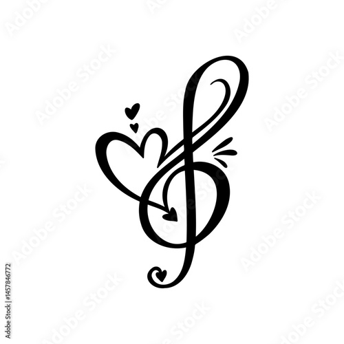 Stylized treble clef intertwined with a heart symbol representing love for music
