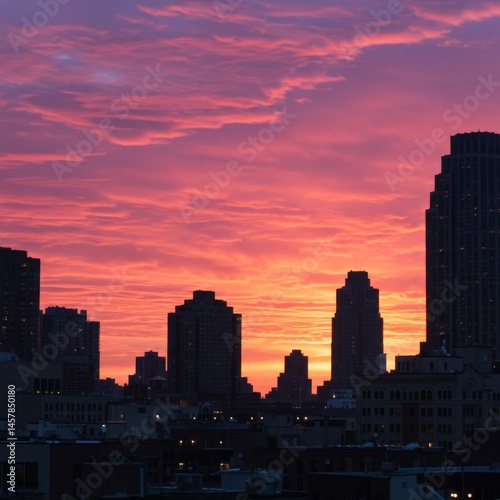 Pink And Orange City Skyline Sunset
