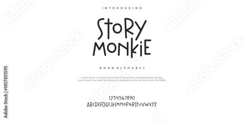 Story Monkie Elegant Font Creative Hand Drawn Uppercase and Number. Street Art Classic Lettering Fashion Designs Typography modern serif decorative vintage concept vector illustration