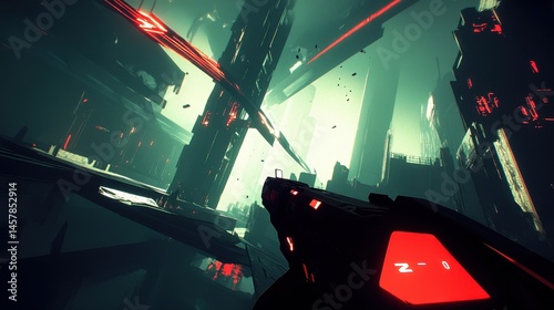 Futuristic Cityscape First Person Shooter Gameplay