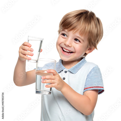 Happy Child Drinking Water Stock Photo