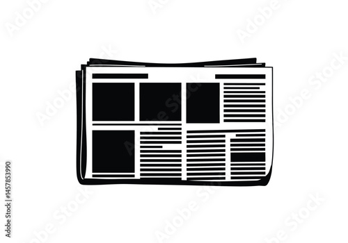 Newspaper silhouette. This image shows a black silhouette of a folded newspaper, representing journalism, media, and printed publications. Vector clipart illustration design.