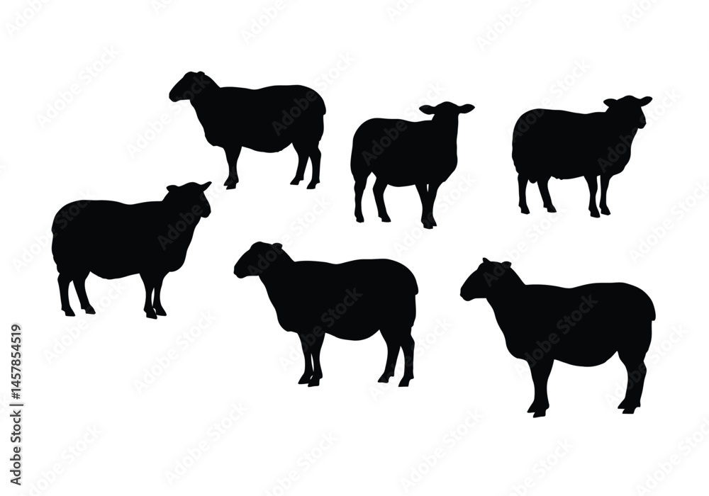 Sheep silhouette. This image depicts a black silhouette of a sheep standing gracefully, showcasing its woolly texture and pastoral presence. Vector clipart illustration design. Sheep silhouette. This image depicts a black silhouette of a sheep standing gracefully, showcasing its woolly texture and pastoral presence. Vector clipart illustration design.