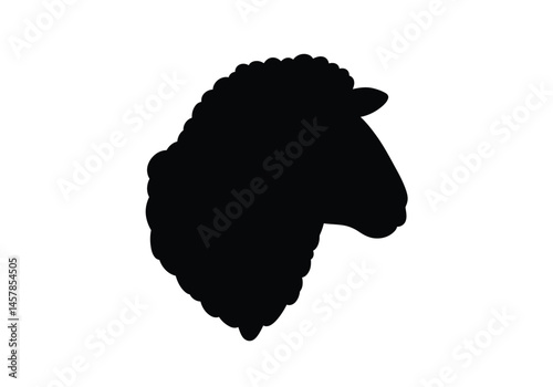 Sheep head silhouette. This image depicts a black silhouette of a sheep�s head, showcasing its woolly texture, distinct horns, and peaceful nature. Vector clipart illustration design.