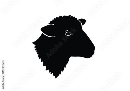 Lamb head silhouette. This image shows a black silhouette of a lamb�s head, also recognized as a sheep head outline, emphasizing its distinct profile. Vector clipart illustration design.