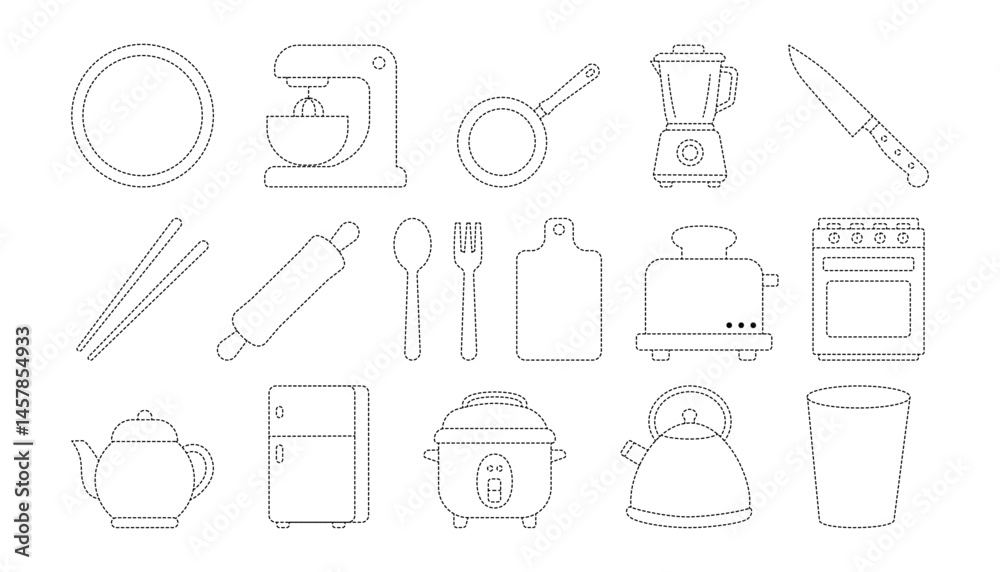 Kitchenware Stove, Plat, Mixer, Blender Tracing Line for Kids Kitchenware Stove, Plat, Mixer, Blender Tracing Line for Kids