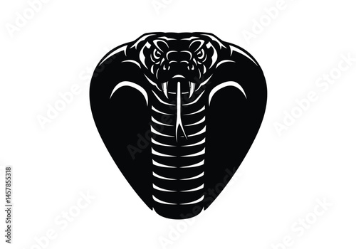 Cobra head silhouette. This image showcases a black silhouette of a cobra�s head with its distinctive hood, symbolizing danger, stealth, and wild nature. Vector clipart illustration design.