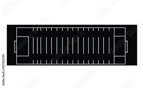 Football field silhouette. This image depicts a black silhouette of a football field with goalposts, representing the setting for competitive gameplay. Vector clipart illustration design.