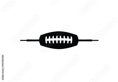 Football laces silhouette. This image shows a black and white vector clipart illustration design of a football with visible laces in a silhouette style. Vector clipart illustration design.