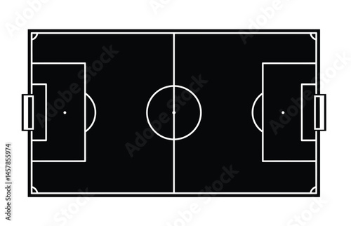 Football pitch silhouette. This image depicts a black silhouette of a football field with goalposts, representing the setting for competitive gameplay. Vector clipart illustration design.