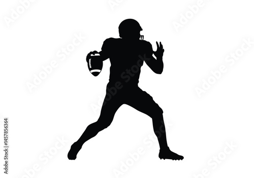 American football silhouette. This image shows a black silhouette of a parachutist descending with an open parachute canopy, highlighting flight and control. Vector clipart illustration design.
