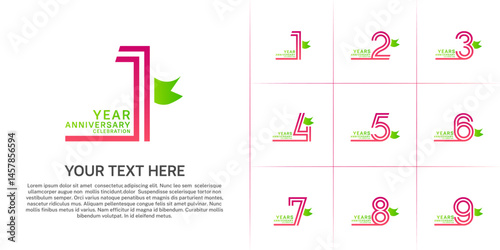 Anniversary logo style double line number set with ribbon. purple color on white background for celebration event